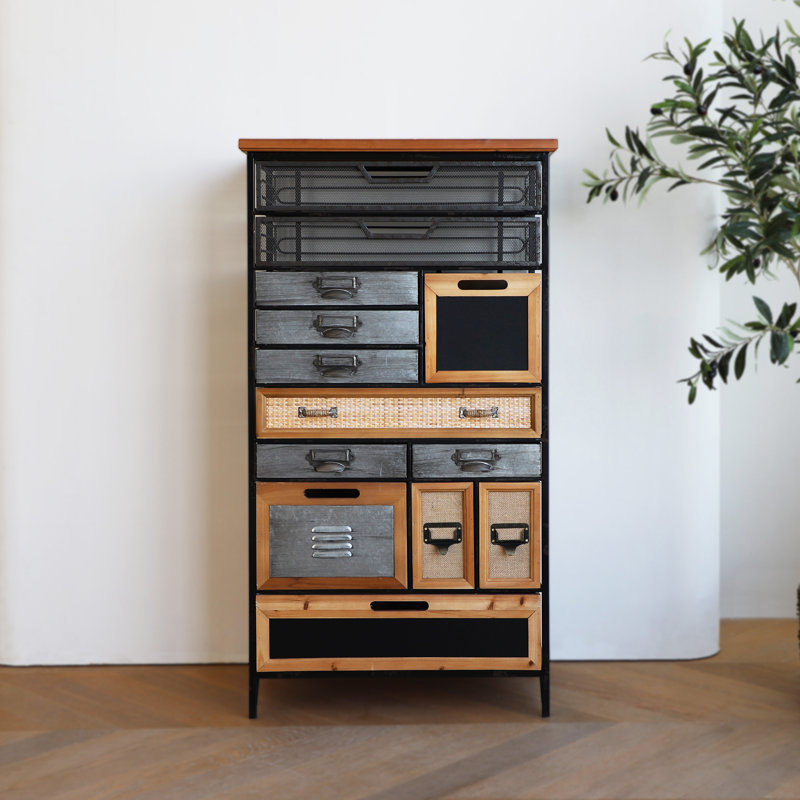 Ascano 44 Inch Tall Multi Drawer Vintage Cabinet Industrial Style Metal Cabinet